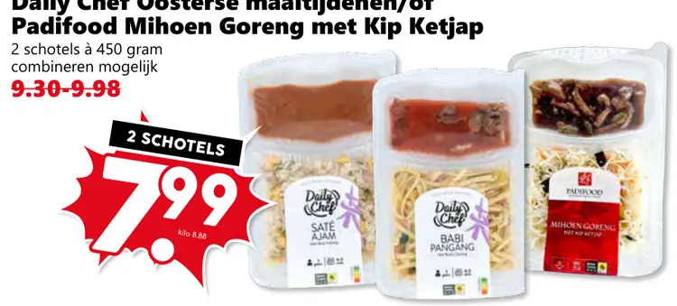 Aanbieding: Oosterse maaltijden/of Padifood Mihoen Goreng met kip ketjap