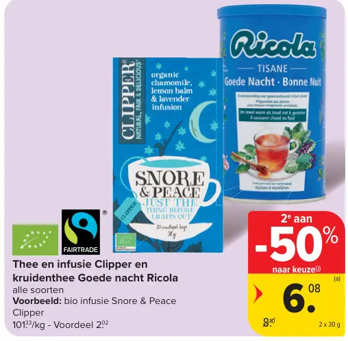 Promotie: Thee en infusie Clipper en kruidenthee Goede nacht Ricola