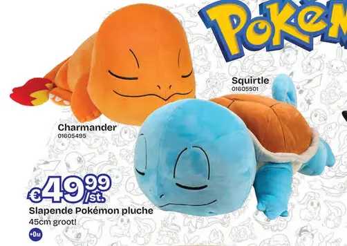 Aanbieding: Slapende Charmander of Squirtle 45cm