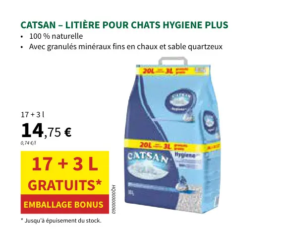 Offre: Litière pour chats hygiene plus