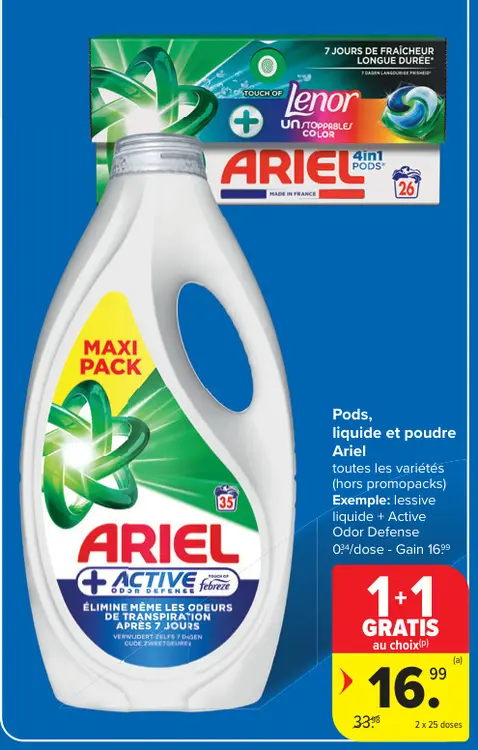 Offre: Ariel Pods, liquide et poudre