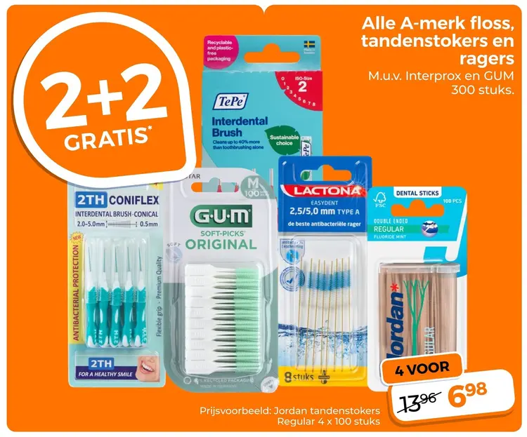 Aanbieding: Alle A-merk floss, tandenstokers en ragers