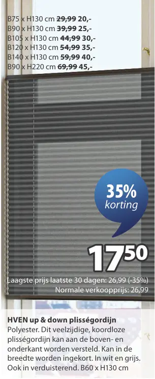 Aanbieding: HVEN up & down plisségordijn