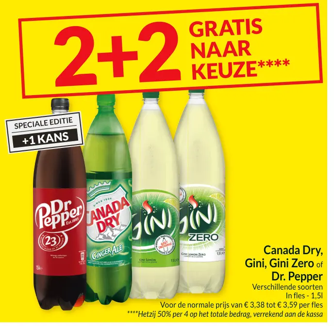 Aanbieding: Canada Dry, Gini, Gini Zero of Dr. Pepper