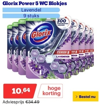 Aanbieding: Glorix Power 5 WC Blokjes - Lavendel - 9 stuks - Voordeelverpakking