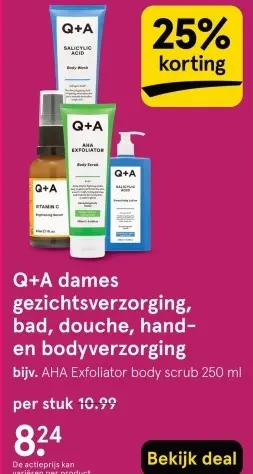 Aanbieding: Q+A dames gezichtsverzorging, bad, douche, hand- en bodyverzorging