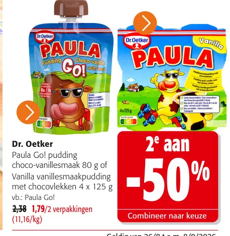 Promotie: Paula Go! pudding choco-vanillesmaak or Vanillesmaak pudding