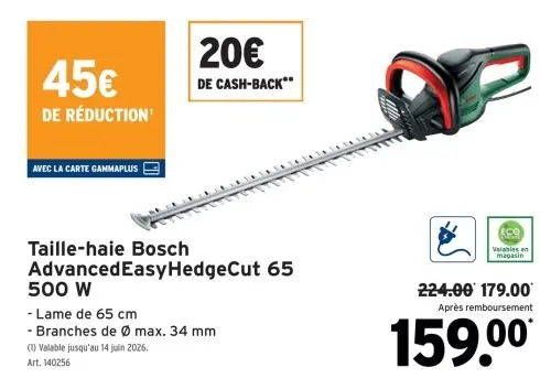 Offre: Taille-haie Bosch AdvancedEasyHedgeCut 65 500