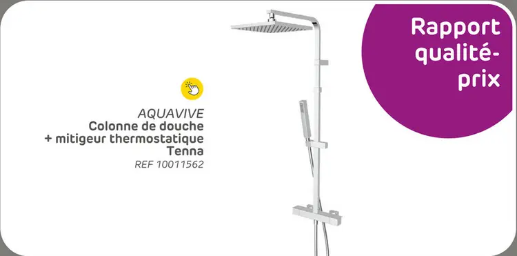 Offre: Colonne de douche aquavive - tenna - argenté - économie d'eau - avec robinet thermostatique