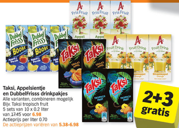 Aanbieding: Taksi, Appelsientje en DubbelFrisss drinkpakjes