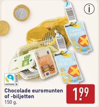 Aanbieding: Chocolade euromunten of -biljetten