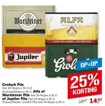 Aanbieding: Grolsch Pils, Alfa of Warsteiner Pils of Jupiler Pils