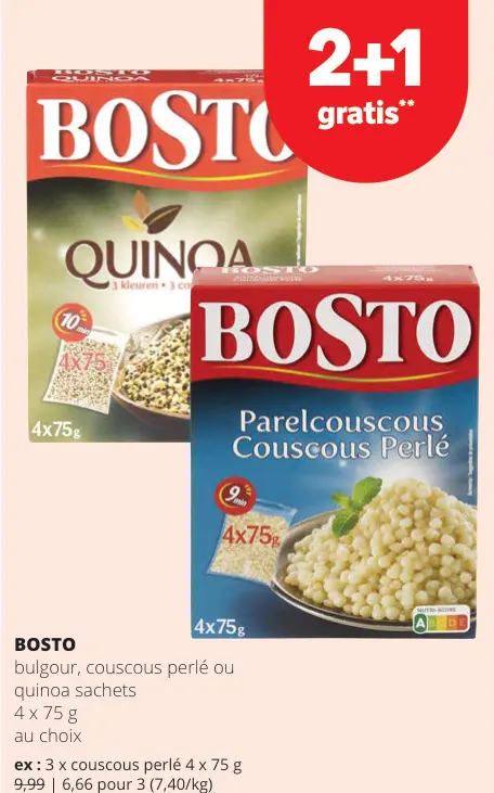 Offre: Bulgour, couscous perlé ou quinoa sachets