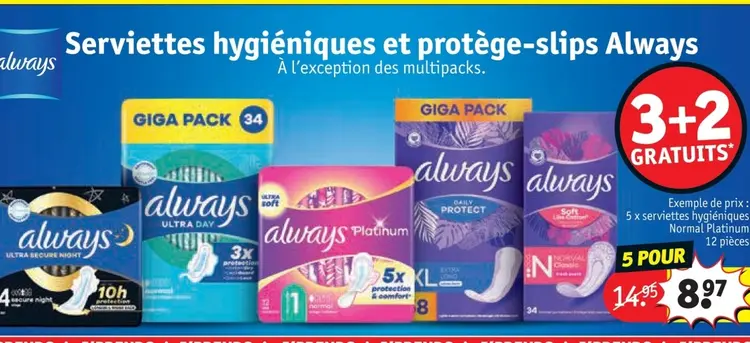 Offre: Serviettes hygiéniques et protège-slips