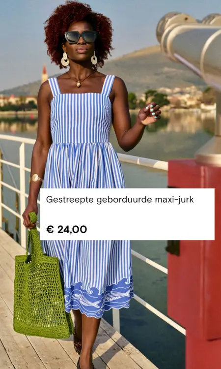 Aanbieding: Gestreepte geborduurde maxi-jurk