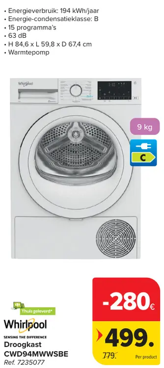 Aanbieding: Droogkast CWD94MWWSBE