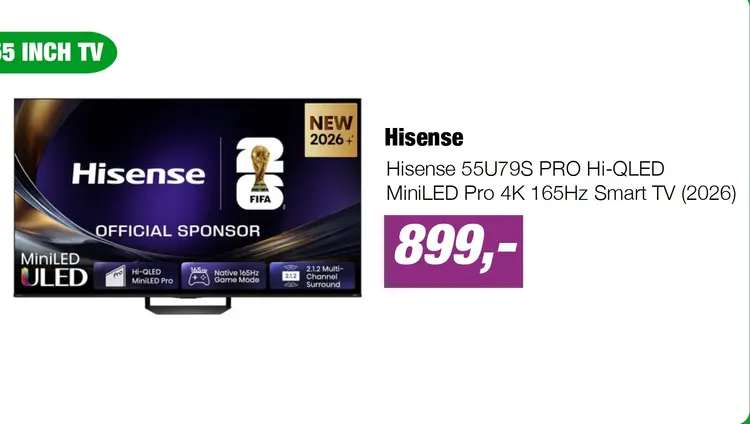 Aanbieding: Hisense 55U79S PRO Hi-QLED MiniLED Pro 4K 165Hz Smart TV (2026)