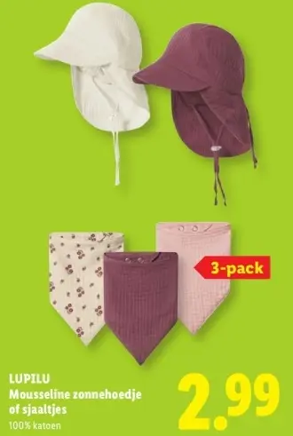 Aanbieding: Mousseline zonnehoedje of sjaaltjes