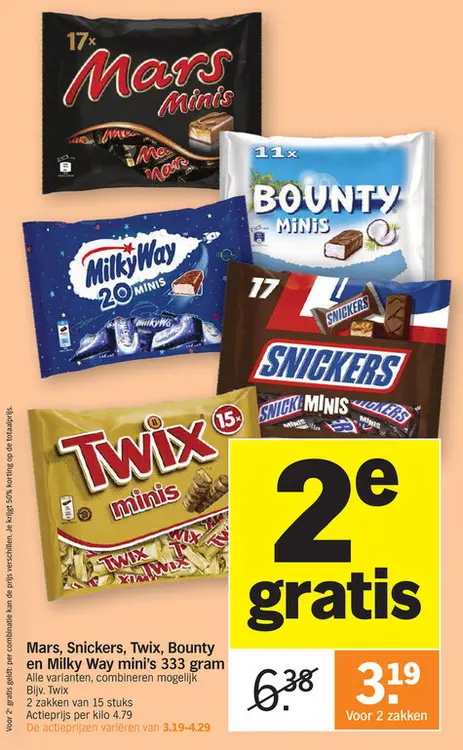 Promotie: Mars, Snickers, Twix, Bounty en Milky Way mini's