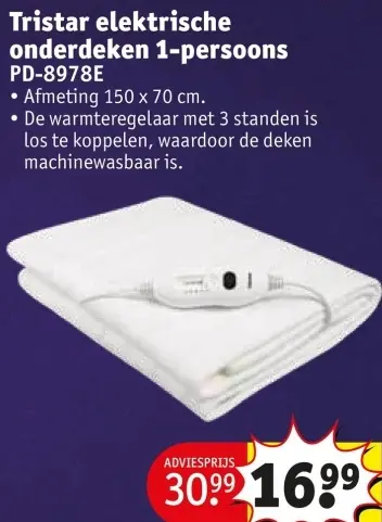 Aanbieding: elektrische onderdeken 1-persoons PD-8978E