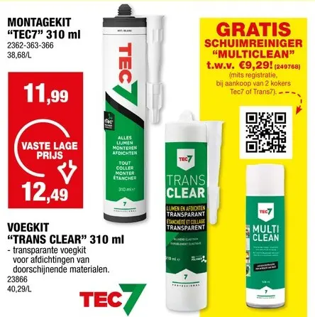 Promotie: Tec7 Universele afdichtingskit 310ml transparant