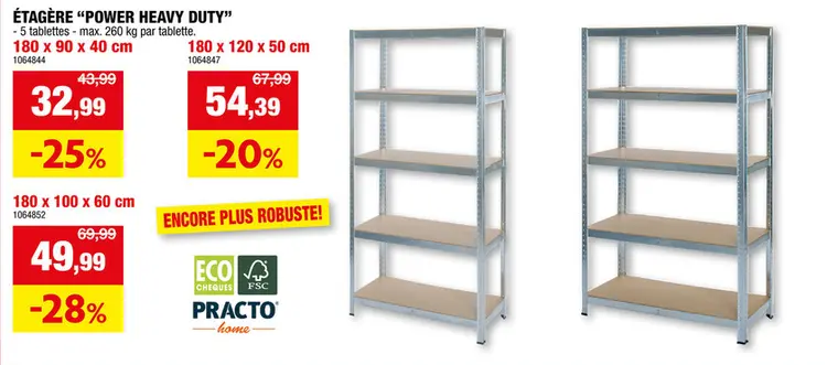 Offre: Practo Home Power Heavy Duty étagère 180x90x40 cm métal/bois