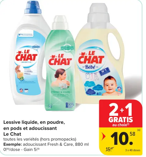 Offre: Lessive liquide, en poudre, en pods et adoucissant