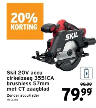 Aanbieding: Skil 20V accu cirkelzaag 3551CA brushless 57m