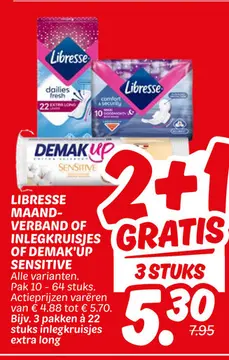 Aanbieding: Libresse Maandverband of Inlegkruisjes of Demak'Up Sensitive