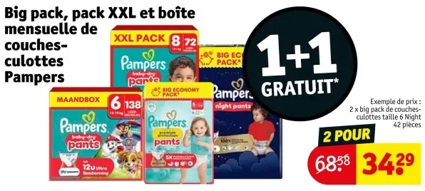 Offre: Big pack, pack XXL et boîte mensuelle de couches-culottes
