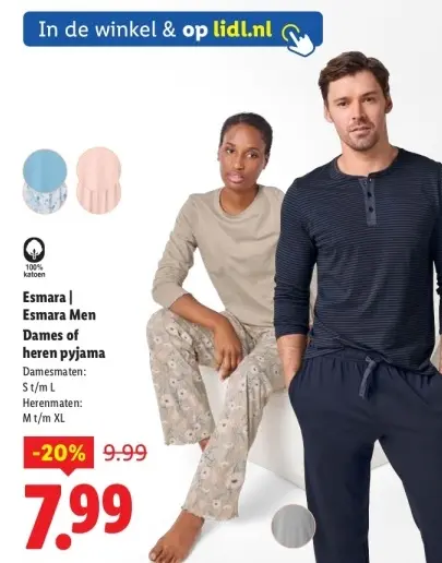 Aanbieding: Dames of heren pyjama