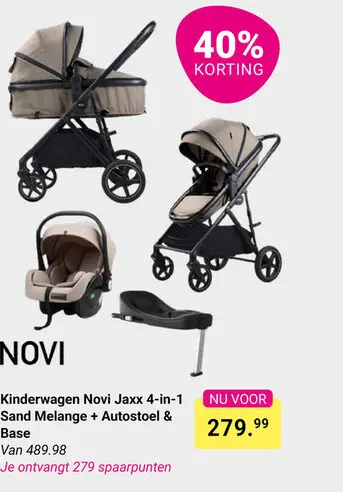 Aanbieding: Kinderwagen Novi Jaxx 4-in-1 Sand Melange + Autostoel