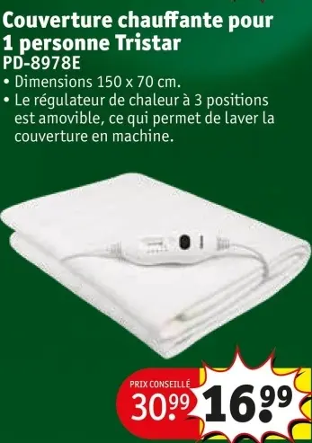 Offre: Couverture chauffante pour 1 personne