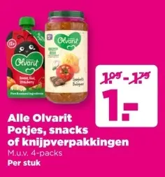 Aanbieding: Alle Olvarit Potjes, snacks of knijpverpakkingen