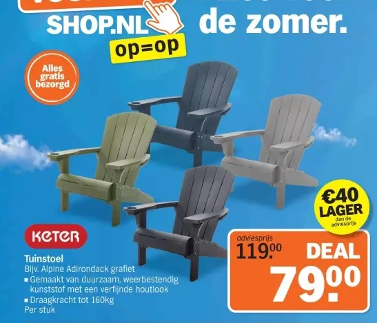 Aanbieding: Tuinstoel Bijv. Alpine Adirondack grafiet