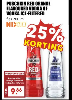 Aanbieding: Puschkin red orange flavoured vodka of vodka 