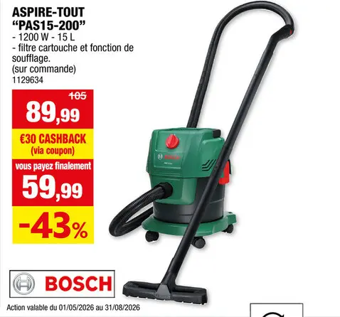 Offre: PAS15-200 aspire-tout 1000W 15l