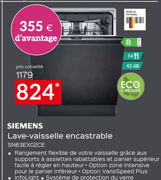 Offre: Lave-vaisselle encastrable SN63EX02CE