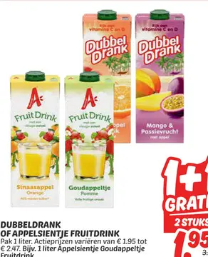 Aanbieding: DUBBELDRANK OF APPELSIENTJE FRUITDRINK