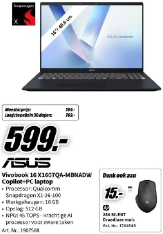 Aanbieding: Vivobook 16 X1607QA-MBNADW Copilot+PC laptop