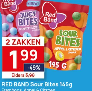 Aanbieding: 2 zakken Red Band Sour Bites Appel & Citroen   145g