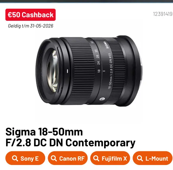 Promotie: Sigma 18-50mm F/2.8 DC DN Contemporary