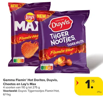 Aanbieding: Gamma Flamin' Hot Doritos, Duyvis, Cheetos en Lay's Max