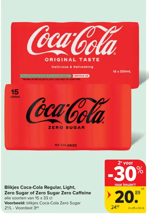 Aanbieding: Coca-Cola Regular, Light, Zero Sugar of Zero