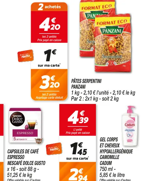 Offre: Pâtes serpentini