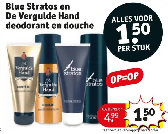 Aanbieding: Blue Stratos en De Vergulde Hand deodorant en douche