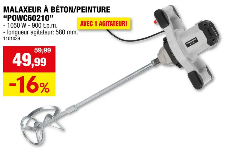 Offre: Powerplus EG POWC60210 malaxeur de béton et de peinture 1050W