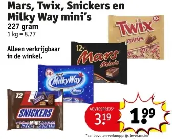 Promotie: Mars, Twix, Snickers en Milky Way mini's