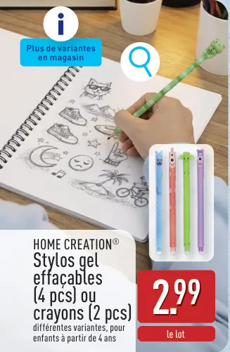 Offre: Stylos gel effaçables ou crayons