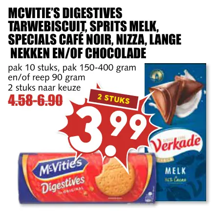 Aanbieding: Mcvitie's digestives tarwebiscuit, sprits melk, specials café noir, nizza, lange nekken en/of chocolade